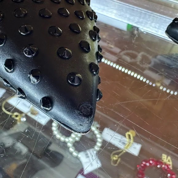 Saint Laurent black on black leather studded heels